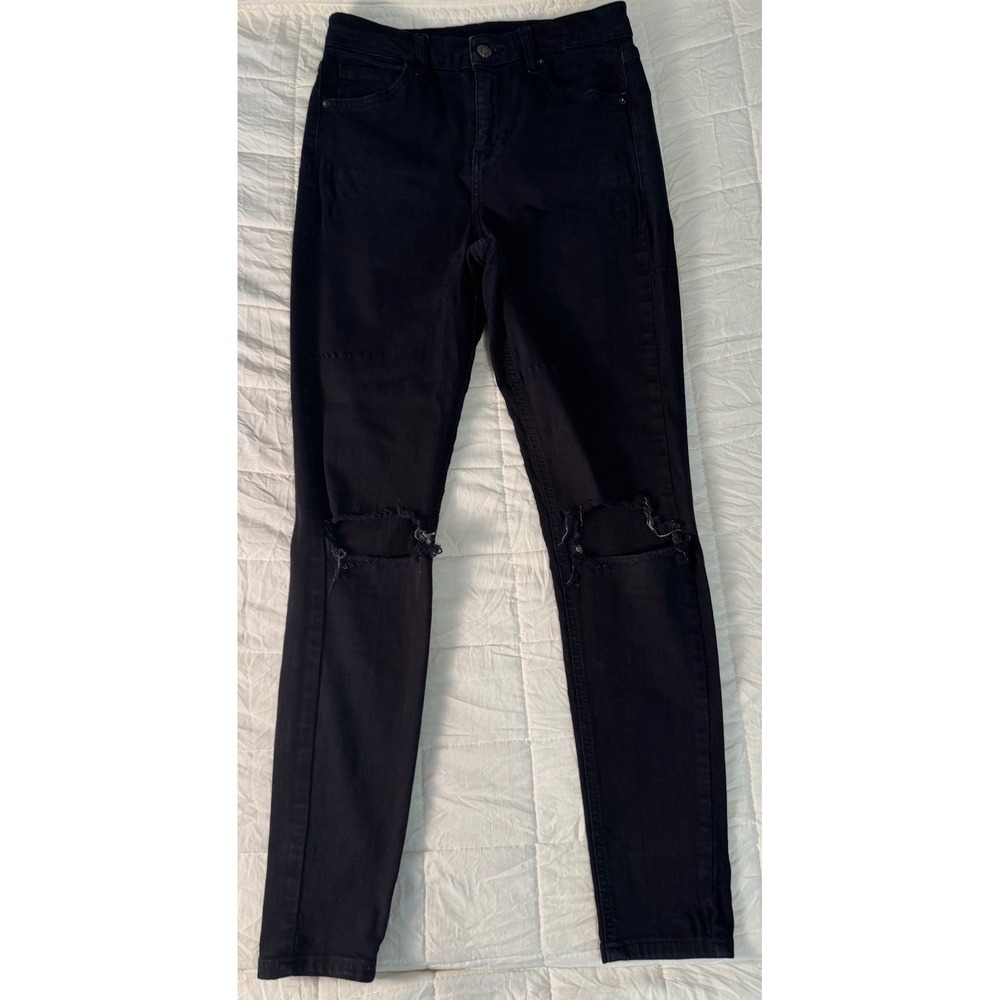Topshop Moto Ripped‎ Knee Black Wash Skinny Jeans W28 L32